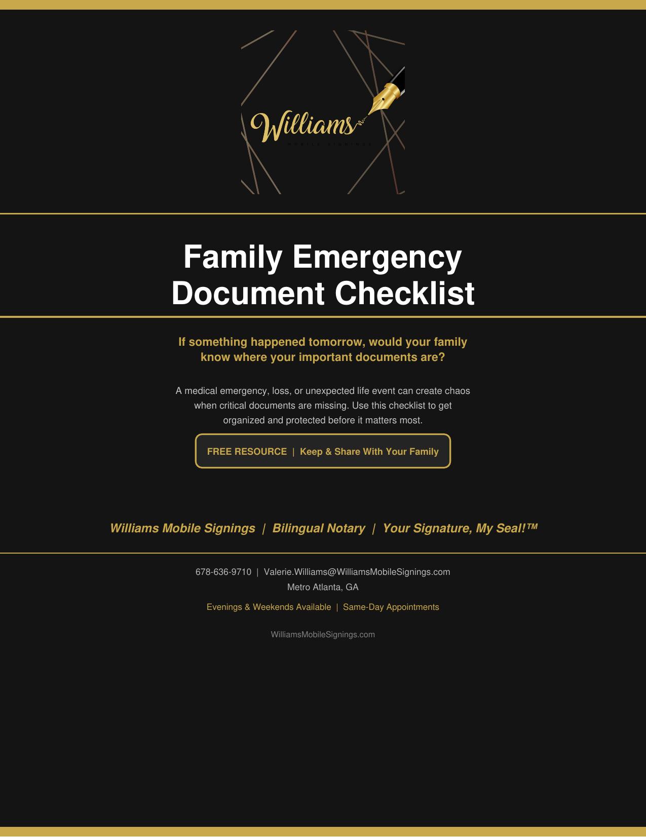 Free Family Emergency Document Checklist