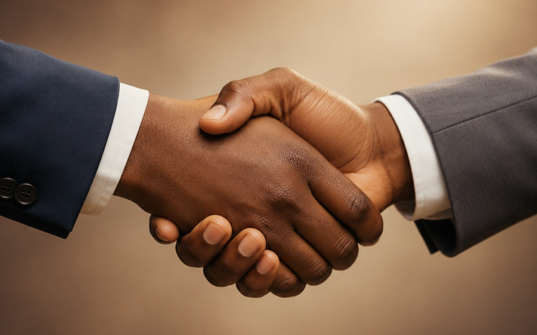 Two business professionals shaking hands